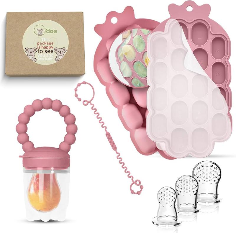 ست پستونک میوه‌خوری به همراه قالب فریزری و گیره اودو (O'doe Silicone Fruit Feeder & Freezer Tray Set)