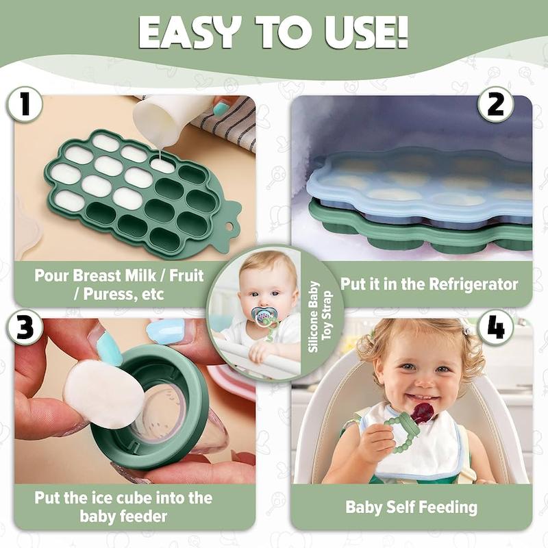 ست پستونک میوه‌خوری به همراه قالب فریزری و گیره اودو (O'doe Silicone Fruit Feeder & Freezer Tray Set)