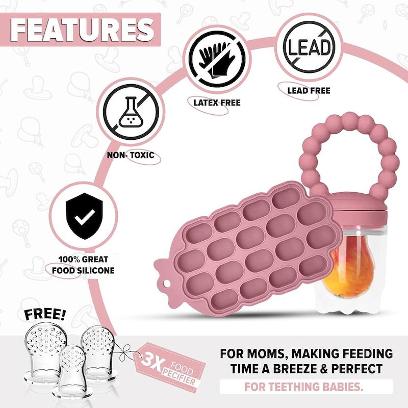 ست پستونک میوه‌خوری به همراه قالب فریزری و گیره اودو (O'doe Silicone Fruit Feeder & Freezer Tray Set)