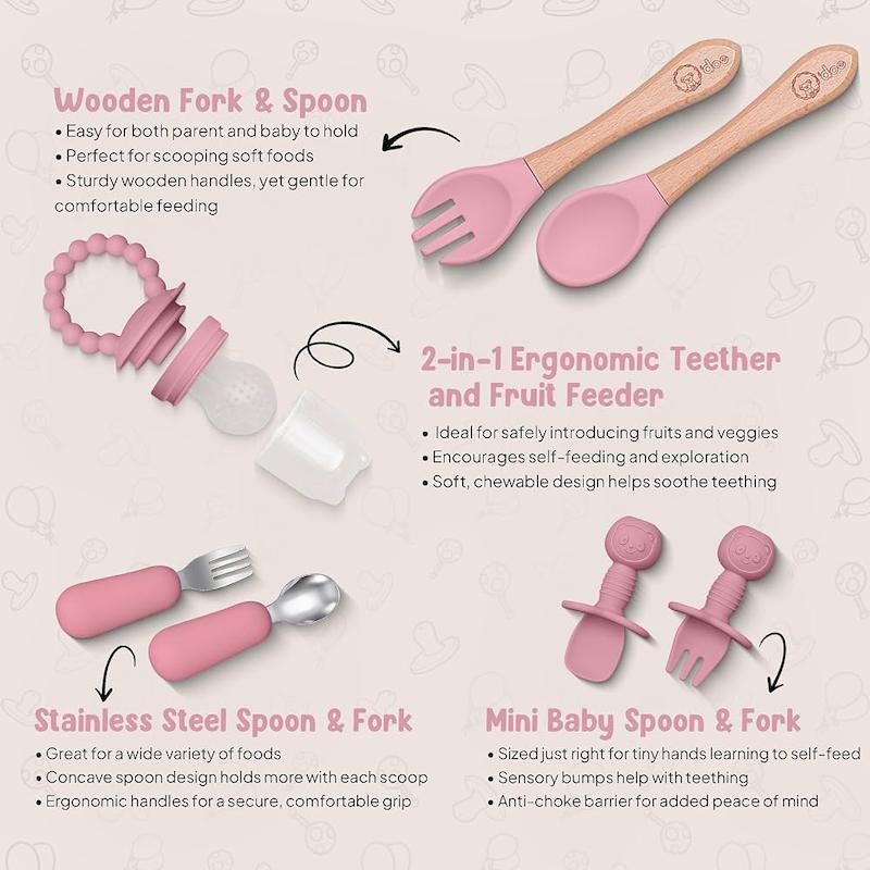 ست ۱۷ تکه غذاخوری جامع کودک اودو (O'doe 17-Piece Baby Weaning Set - Rose)