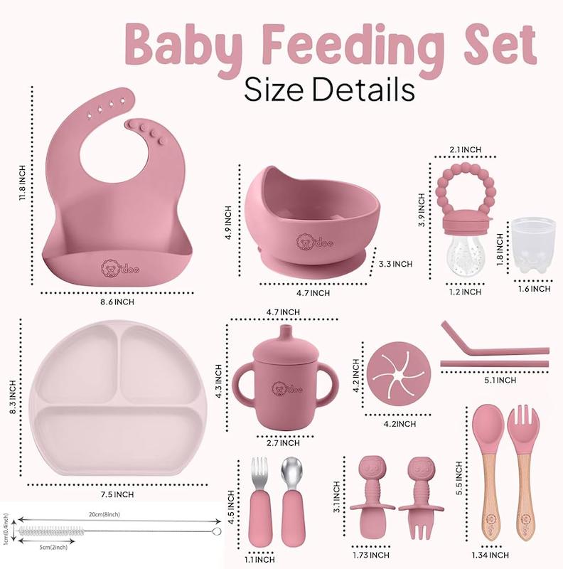 ست ۱۷ تکه غذاخوری جامع کودک اودو (O'doe 17-Piece Baby Weaning Set - Rose)