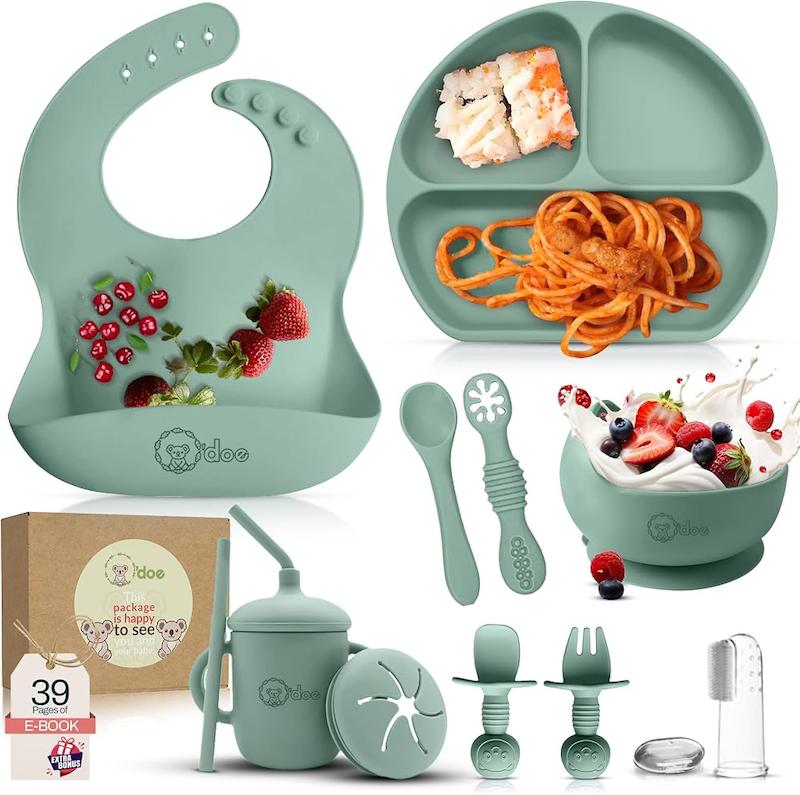 ست ۱۱ تکه غذاخوری سیلیکونی اودو (O'doe 11-Piece Baby Weaning Set - Rose)