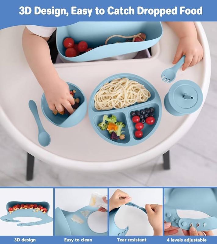 ست ۸ تکه ظروف غذاخوری سیلیکونی نوزاد اسکای‌تاچ (SKY-TOUCH 8 Pcs Silicone Baby Feeding Set)