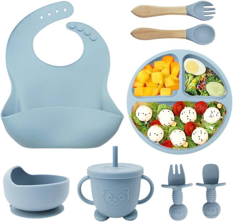 ست ۸ تکه ظروف غذاخوری سیلیکونی نوزاد اسکای‌تاچ (SKY-TOUCH 8 Pcs Silicone Baby Feeding Set)