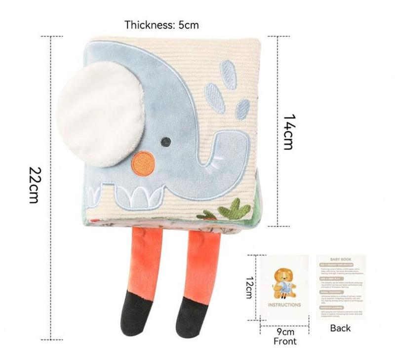 کتاب پارچه‌ای لمسی و آموزشی نوزاد طرح فیل (Baby Elephant Touch & Feel Cloth Book)