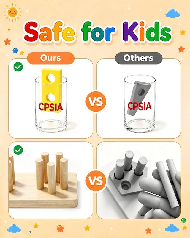 جاگذاری اشکال هندسی چوبی ۵ ستونه (Wooden Geometric Shape Sorter Stacker Toy)