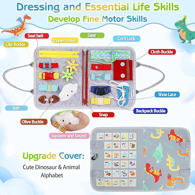 کیف کتابی چسبی ۲۰ در ۱ آموزش مهارت‌های مونتسوری (AMERTEER 20 in 1 Montessori Felt Busy Book - Gray)