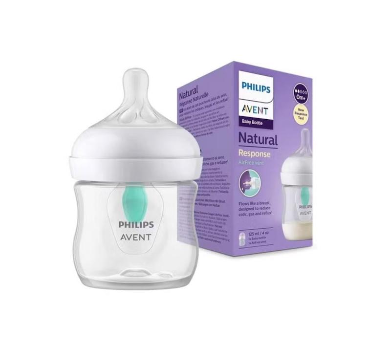 شیشه‌شیر نچرال ریسپانس ۱۲۵ میلی‌لیتر با سوپاپ ایرفری فیلیپس اونت (Philips Avent Natural Response with AirFree Vent 125ml - 0m+)