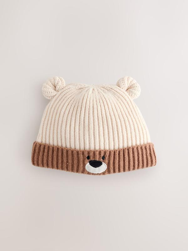 کلاه نوزادی بافت کبریتی طرح صورت خرس |  Next Baby beanies