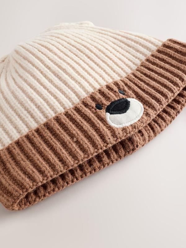 کلاه نوزادی بافت کبریتی طرح صورت خرس |  Next Baby beanies