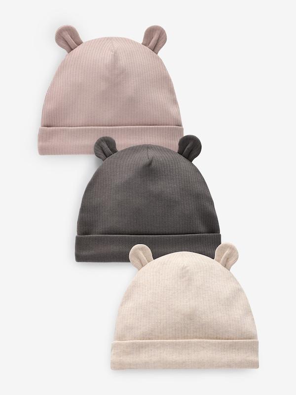 ست کلاه نوزادی ۳ عددی گوش‌دار خنثی و قهوه‌ای | Next baby beanies