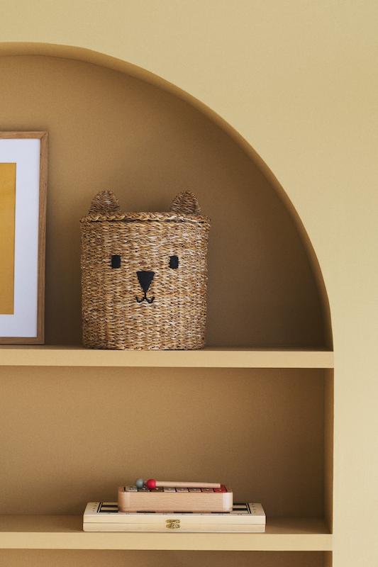 سبد حصیری دردار طرح خرس اچ اند ام (H&M Storage Basket with a Lid - Beige/Seagrass)