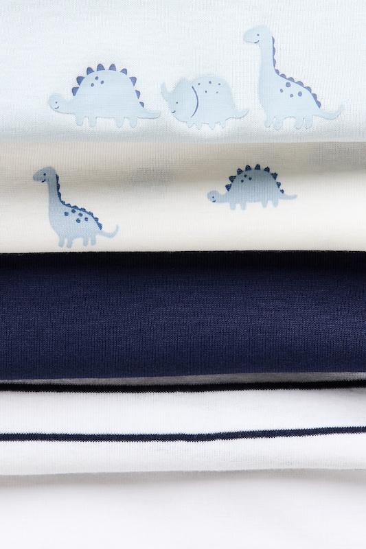 پک ۵ عددی بادی آستین کوتاه نوزادی طرح دایناسور آبی اچ اند ام (H&M 5-Pack Cotton Bodysuits - Light Blue/Dinosaurs)