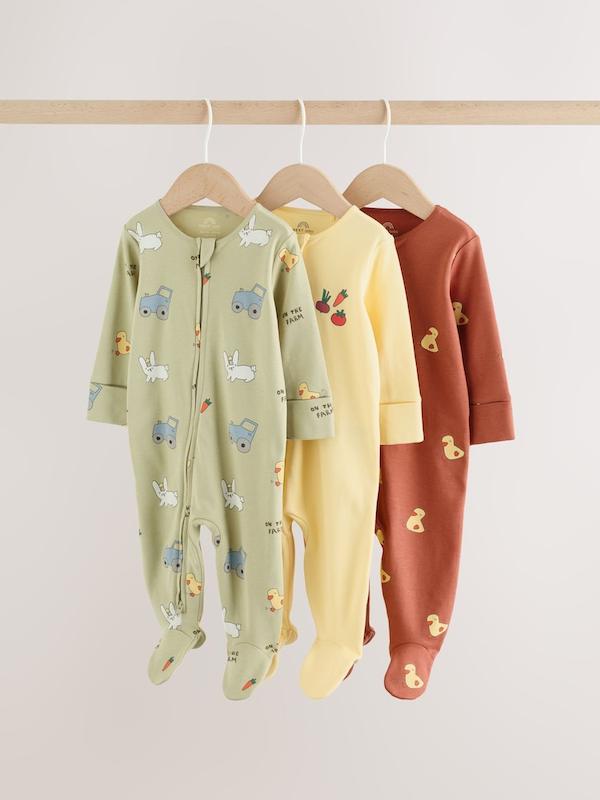 ست سرهمی نوزادی ۳ عددی زیپ‌دار طرح حیوانات مزرعه | Next sleepsuits 