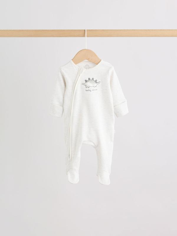 ست سرهمی نوزادی ۳ عددی زیپ‌دار طرح خاکستری و دایناسور | Next sleepsuits