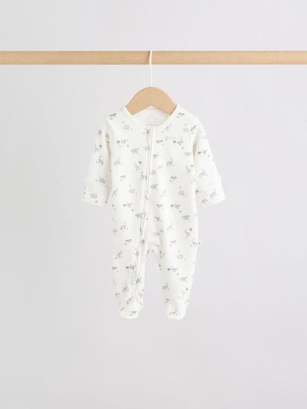 ست سرهمی نوزادی ۳ عددی زیپ‌دار طرح خاکستری و دایناسور | Next sleepsuits