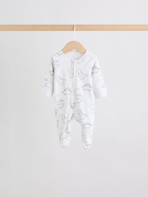 ست سرهمی نوزادی ۳ عددی زیپ‌دار طرح خاکستری و دایناسور | Next sleepsuits