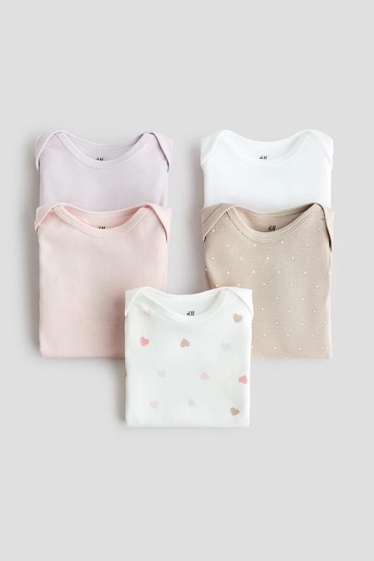 پک ۵ عددی بادی آستین کوتاه نوزادی طرح قلب اچ اند ام (H&M 5-Pack Cotton Bodysuits - Hearts)