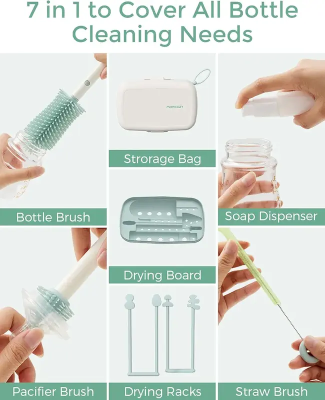 ست مسافرتی شستشوی شیشه شیر مامکوزی | Momcozy 7-in-1 Bottle Brush Set