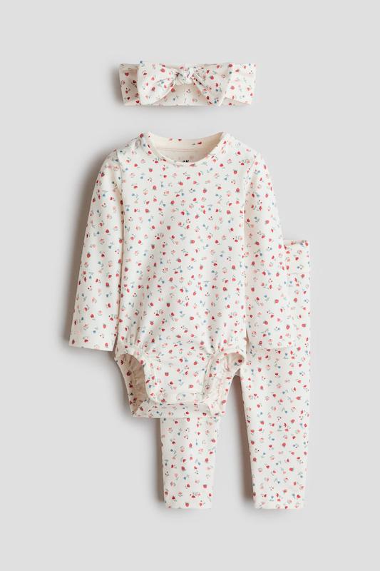 ست ۳ تکه پنبه‌ای طرح گل‌دار اچ اند ام (H&M 3-Piece Cotton Set - Floral)