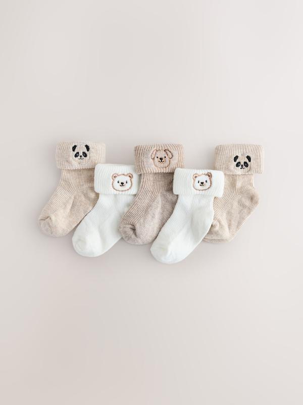 ست جوراب نوزادی ۵ عددی لبه برگردان طرح حیوانات خنثی | Next baby socks