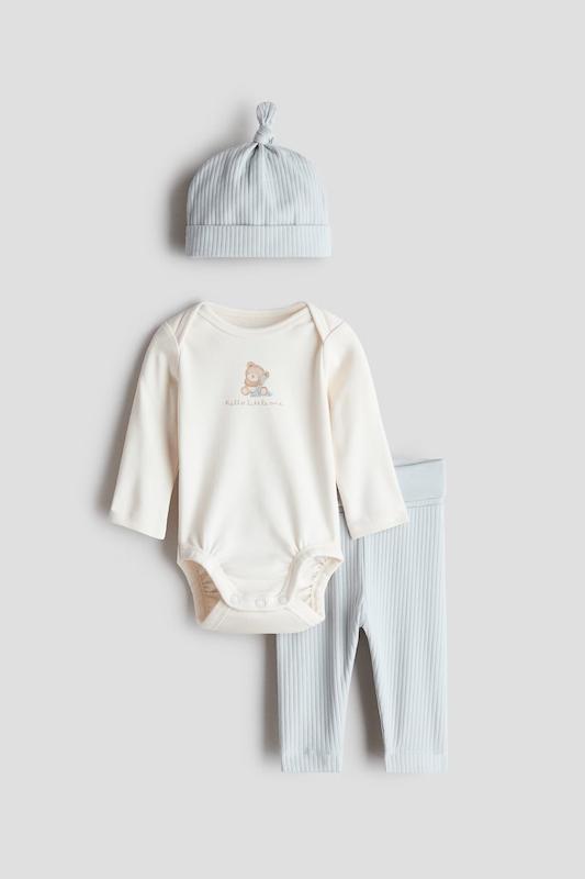 ست ۳ تکه پنبه‌ای طرح خرس و شلوار کبریتی اچ اند ام (H&M 3-Piece Cotton Set - Hello Little One)