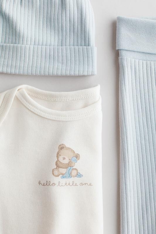 ست ۳ تکه پنبه‌ای طرح خرس و شلوار کبریتی اچ اند ام (H&M 3-Piece Cotton Set - Hello Little One)
