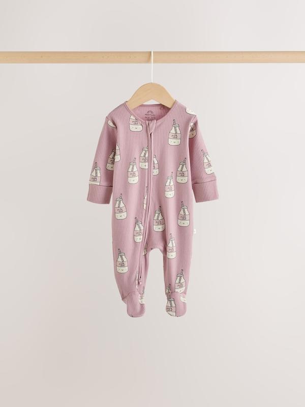 ست سرهمی نوزادی ۳ عددی زیپ‌دار طرح برانچ صورتی | Next sleepsuits