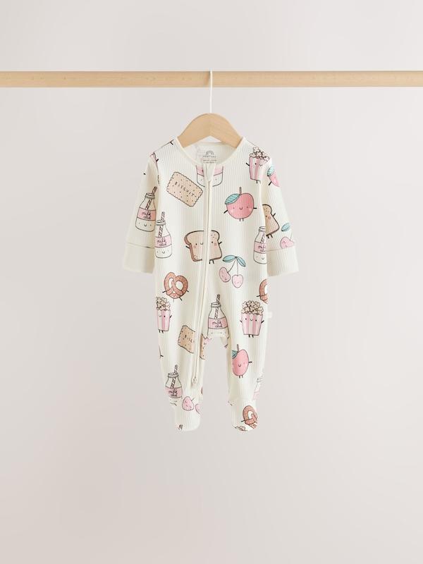 ست سرهمی نوزادی ۳ عددی زیپ‌دار طرح برانچ صورتی | Next sleepsuits