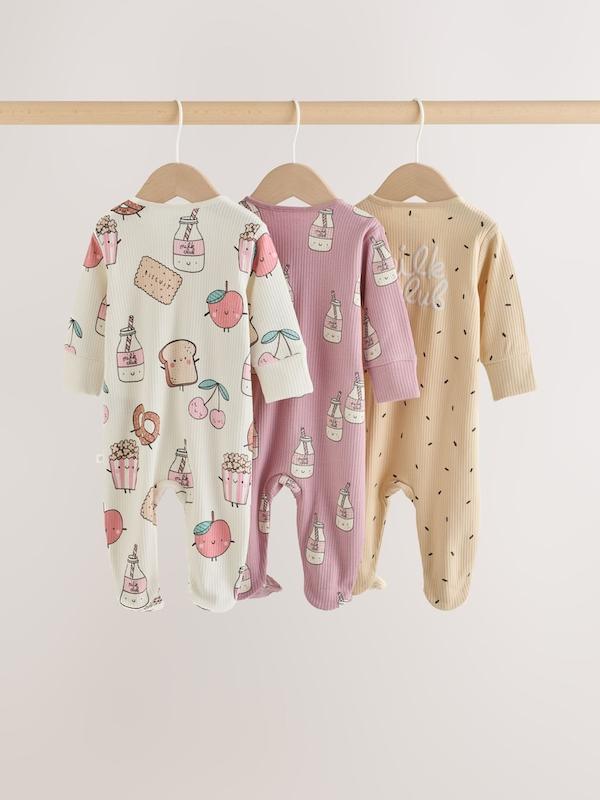 ست سرهمی نوزادی ۳ عددی زیپ‌دار طرح برانچ صورتی | Next sleepsuits
