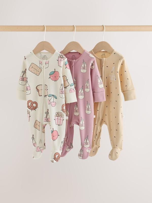 ست سرهمی نوزادی ۳ عددی زیپ‌دار طرح برانچ صورتی | Next sleepsuits