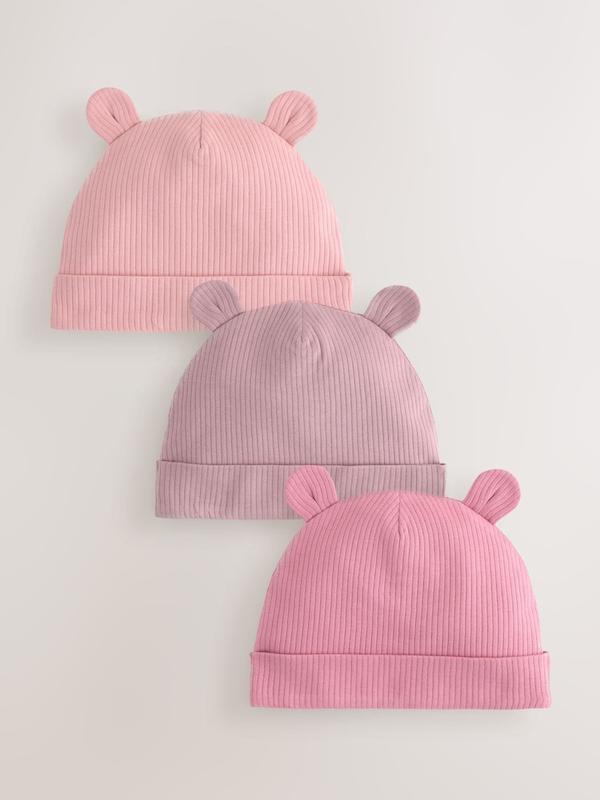 ست کلاه نوزادی ۳ عددی طرح گوش‌دار صورتی | Next baby beanies