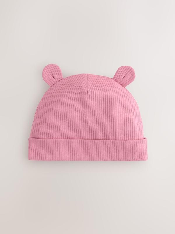 ست کلاه نوزادی ۳ عددی طرح گوش‌دار صورتی | Next baby beanies