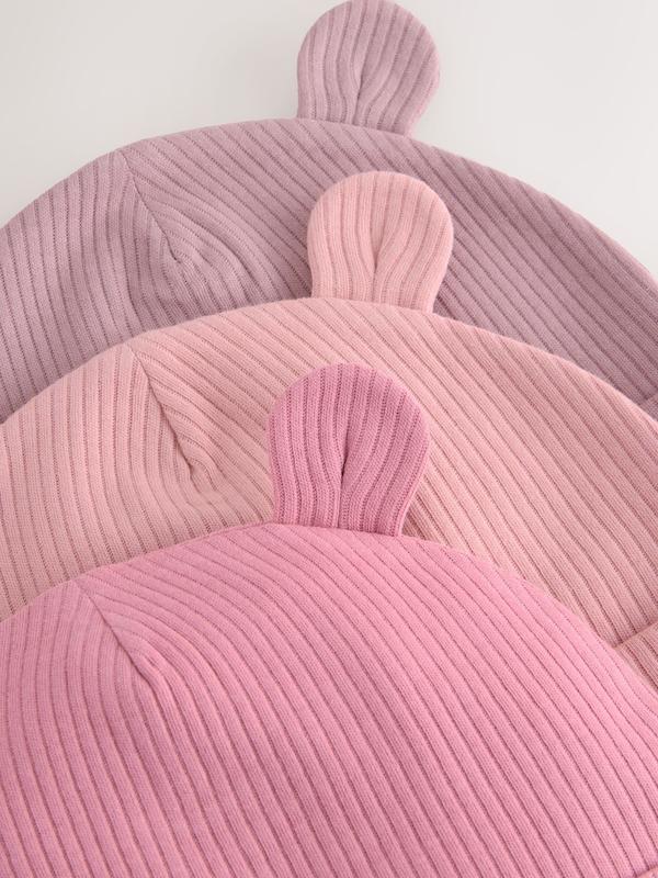 ست کلاه نوزادی ۳ عددی طرح گوش‌دار صورتی | Next baby beanies