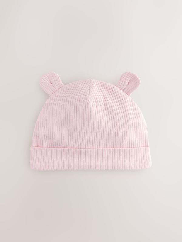 ست کلاه نوزادی ۳ عددی طرح گوش‌دار صورتی | Next baby beanies