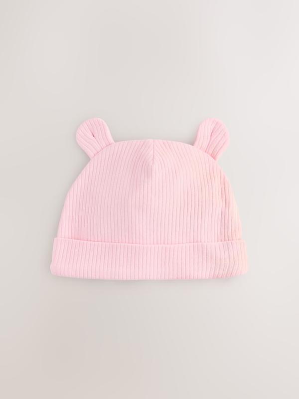 ست کلاه نوزادی ۳ عددی طرح گوش‌دار صورتی | Next baby beanies