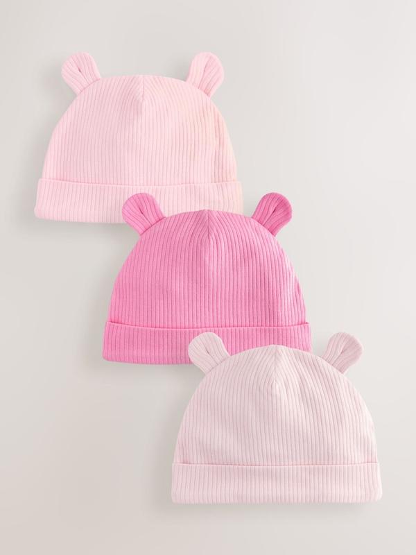 ست کلاه نوزادی ۳ عددی طرح گوش‌دار صورتی | Next baby beanies