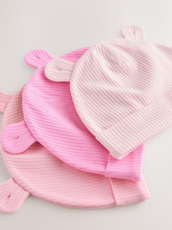 ست کلاه نوزادی ۳ عددی طرح گوش‌دار صورتی | Next baby beanies