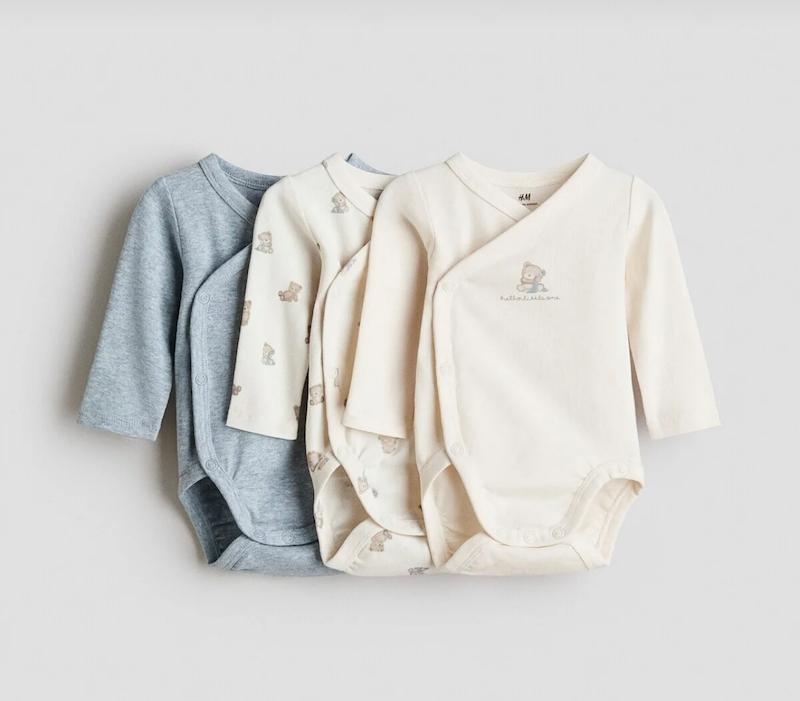 پک ۳ عددی بادی آستین بلند چپ‌وراستی (آنولوپ) اچ اند ام (H&M 3-Pack Wrapover Bodysuits - Neutral Bears)