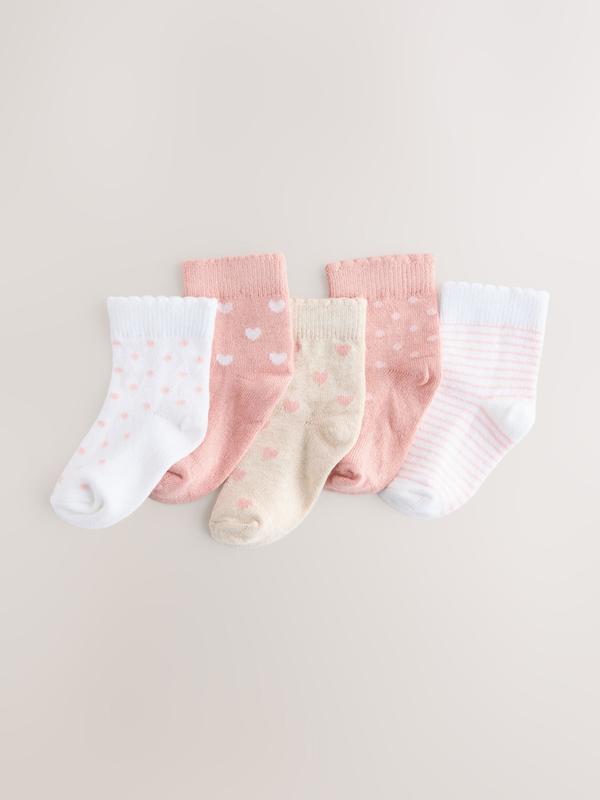 ست جوراب نوزادی ۵ عددی طرح قلبی و راه‌راه صورتی | Next baby socks