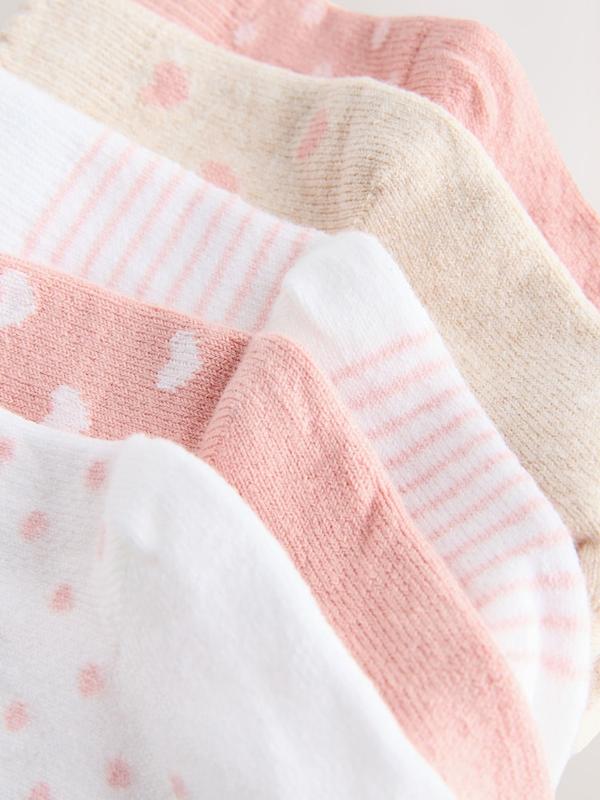 ست جوراب نوزادی ۵ عددی طرح قلبی و راه‌راه صورتی | Next baby socks