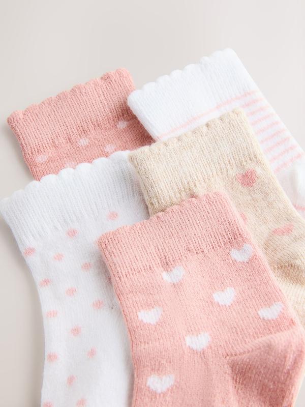 ست جوراب نوزادی ۵ عددی طرح قلبی و راه‌راه صورتی | Next baby socks