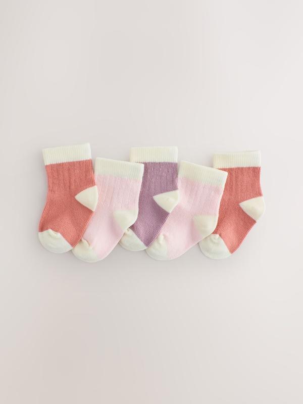 ست جوراب نوزادی ۵ عددی بلوک رنگی صورتی و کرم | Next baby socks