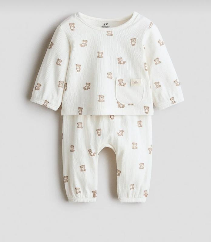 ست ۲ تکه بلوز و شلوار طرح خرس تدی اچ اند ام (H&M 2-Piece Printed Cotton Set - Teddy Bear)