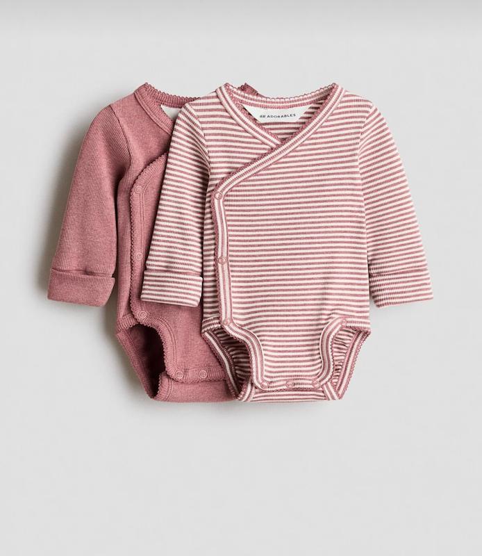 پک ۲ عددی بادی آستین بلند قابل رشد مدل آنولوپ اچ اند ام (H&M 2'li Büyütülebilir Body - Rose Dust & Striped)