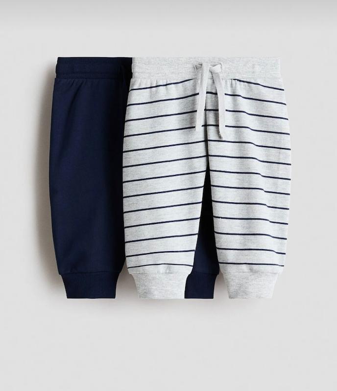 پک ۲ عددی شلوار اسلش (جاگر) نوزادی اچ اند ام (H&M 2'li Jogger Pantolon - Navy & Striped Grey)