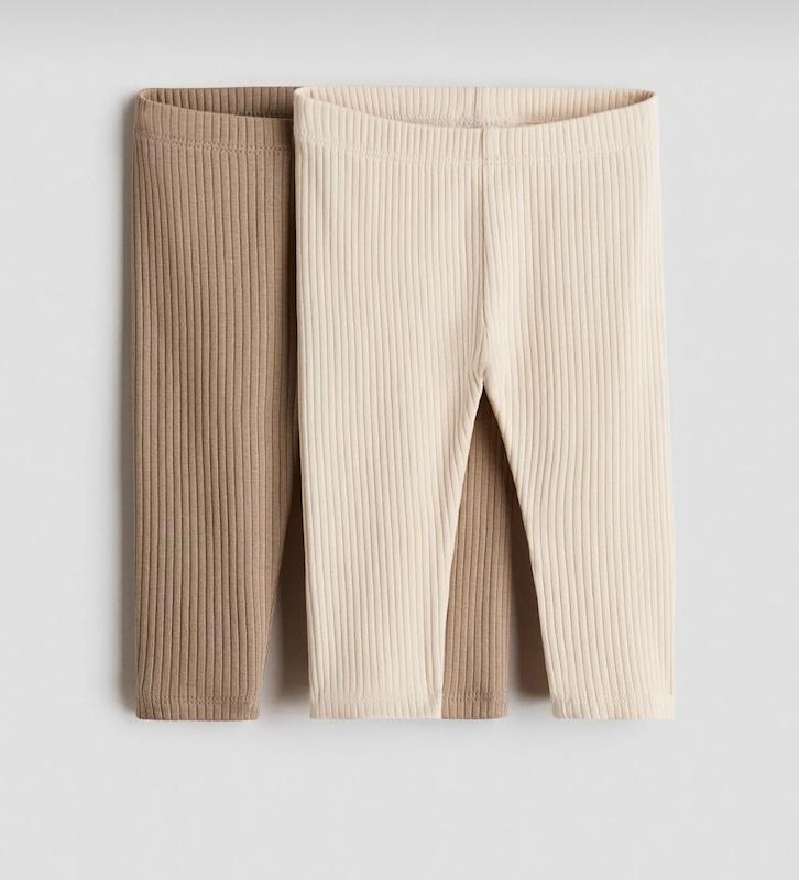 پک ۲ عددی شلوار کبریتی نوزادی اچ اند ام (H&M 2'li Tayt - Ribbed Beige & Mocha)