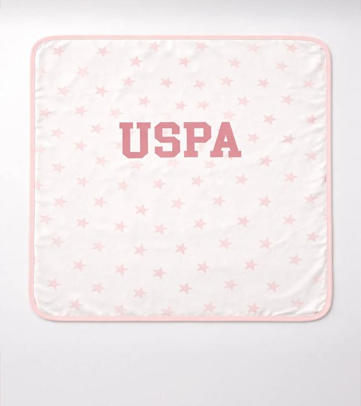 دورپیچ/پتو نوزادی آنتی‌باکتریال یو اس پولو (U.S. Polo Assn. Kız Bebek Beyaz Mendil/Battaniye - Pink Stars)