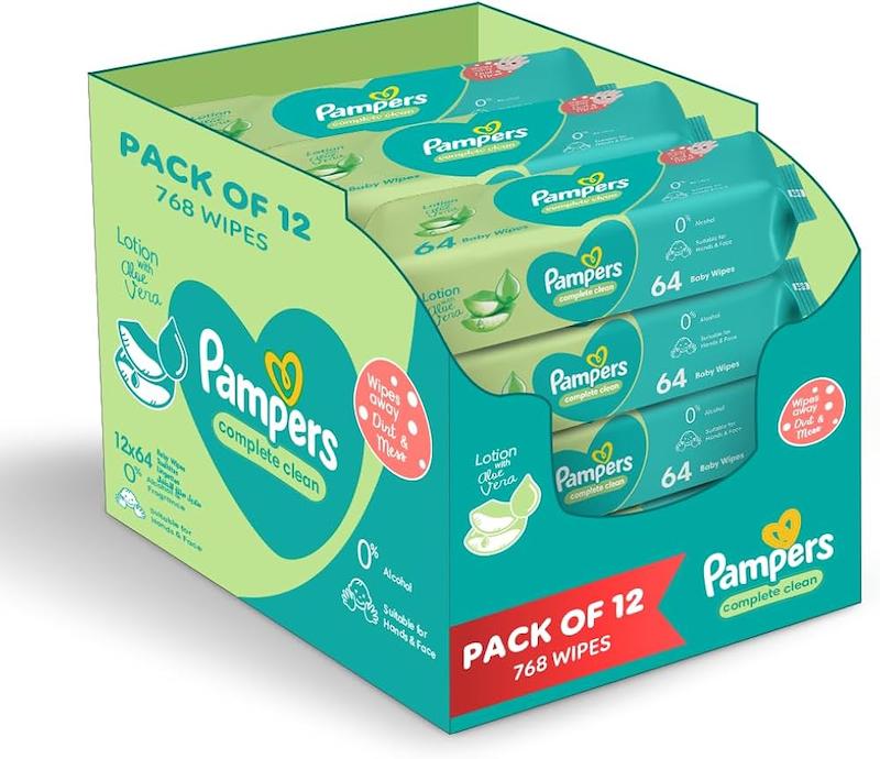 دستمال مرطوب حاوی لوسیون آلوئه‌ورا پامپرز ۶۴ عددی (Pampers Complete Clean Baby Wipes with Aloe Vera - 64 Count)