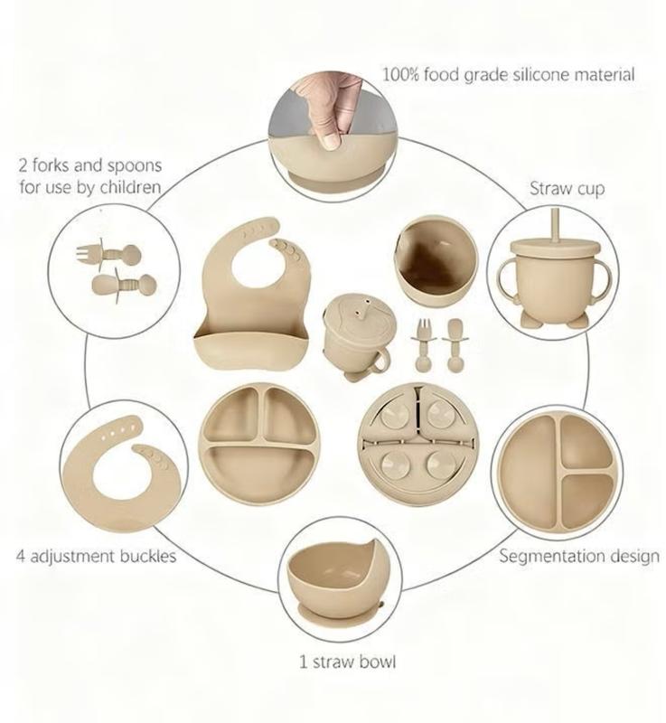 ست ۱۲ تکه غذاخوری سیلیکونی کودک و نوزاد (Silicone Baby Feeding Set - 12 Pcs)